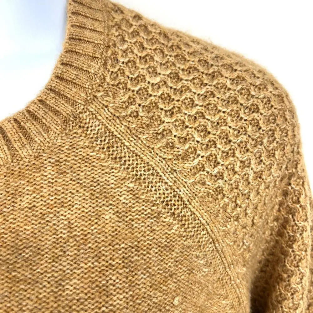 J. Crew Reimagined Wool Alpaca Blend Honeycomb Knit Tobacco Brown Sweater Sz XL